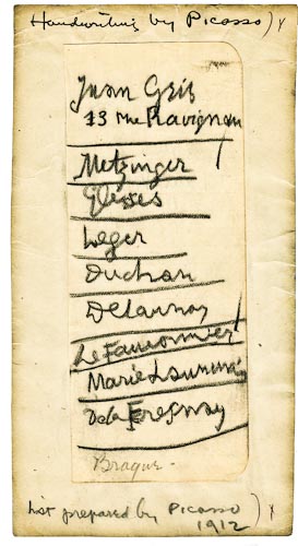 Picasso.-sugstd artist list 1912-4tlrg