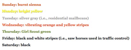 Days of week - color list 4tlr